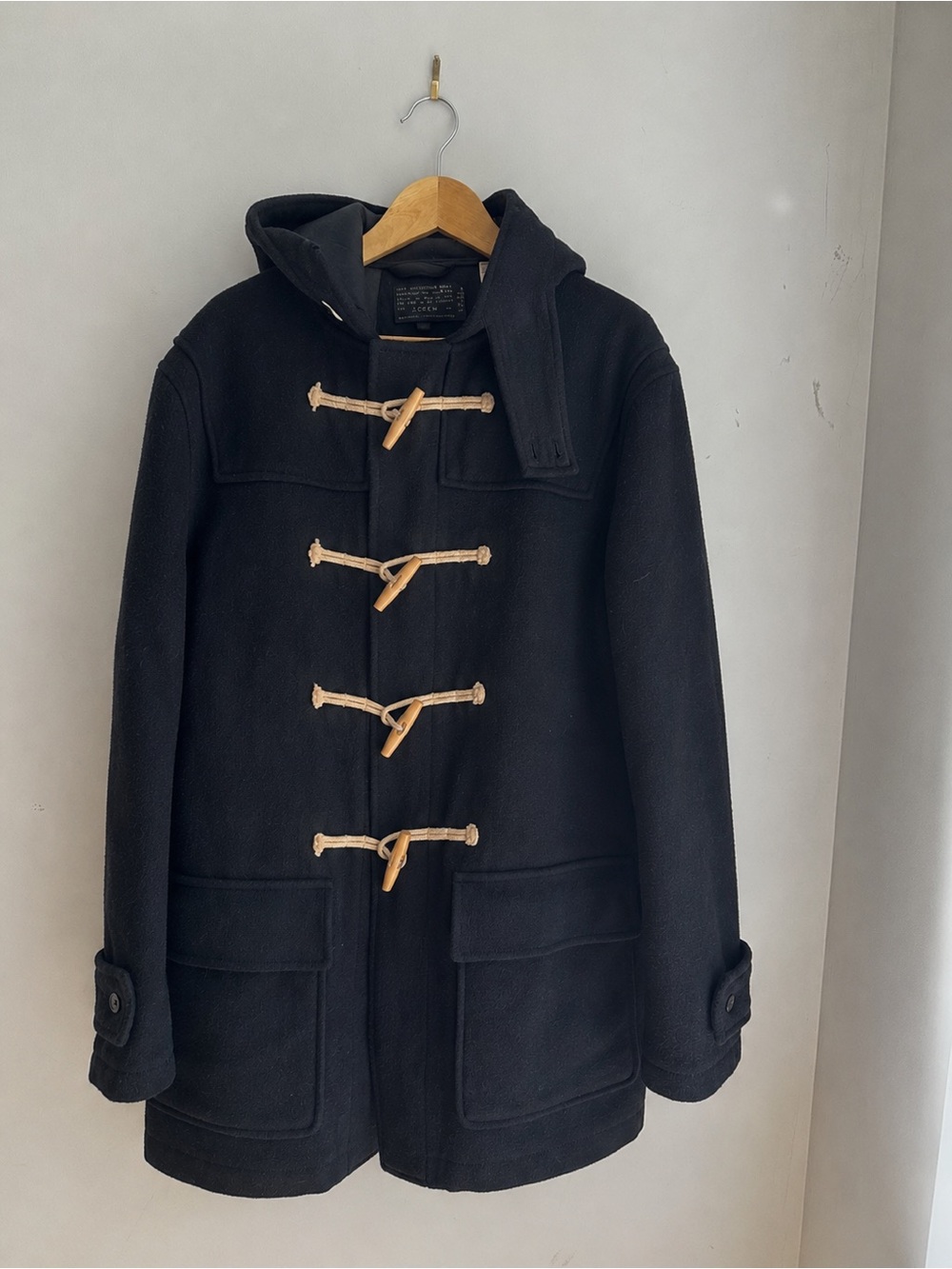 J. Crew Black Hooded Toggle Duffle Coat